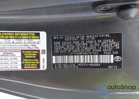 2008 Toyota Camry Solara Sle z USA, uszkodzony, nr VIN 4T1FA38PX8U157352